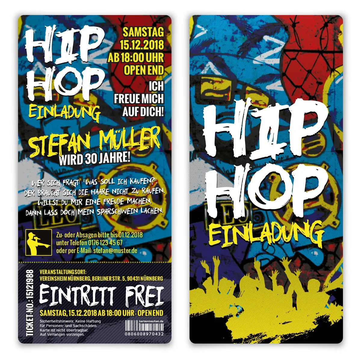 Geburtstag Einladung als Eintrittskarte - Old School Hip Hop