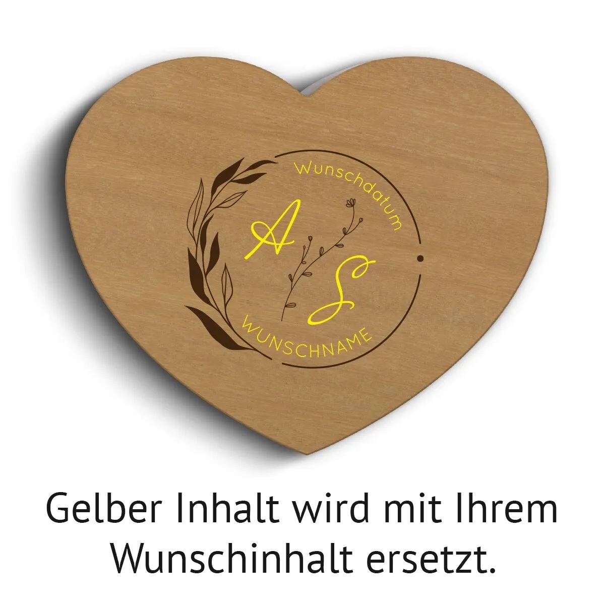 Hochzeit Herz Ringbox Garapa Holz - Blumen Initialen