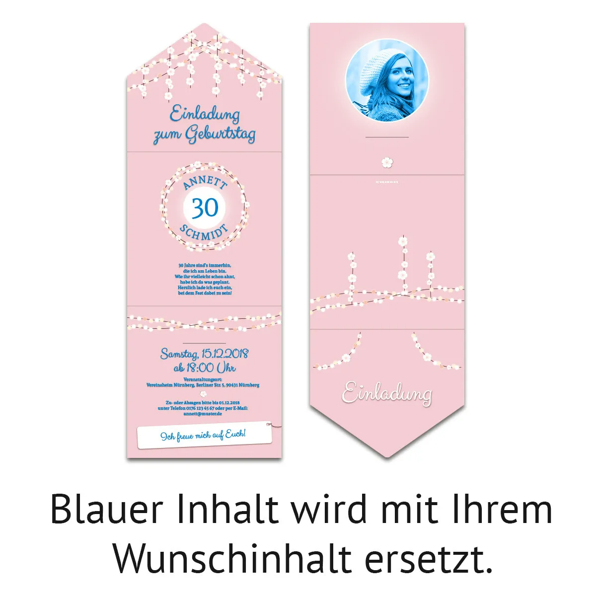 Lasergeschnittene Geburtstag Einladungskarten - Lichtgirlande Rosa