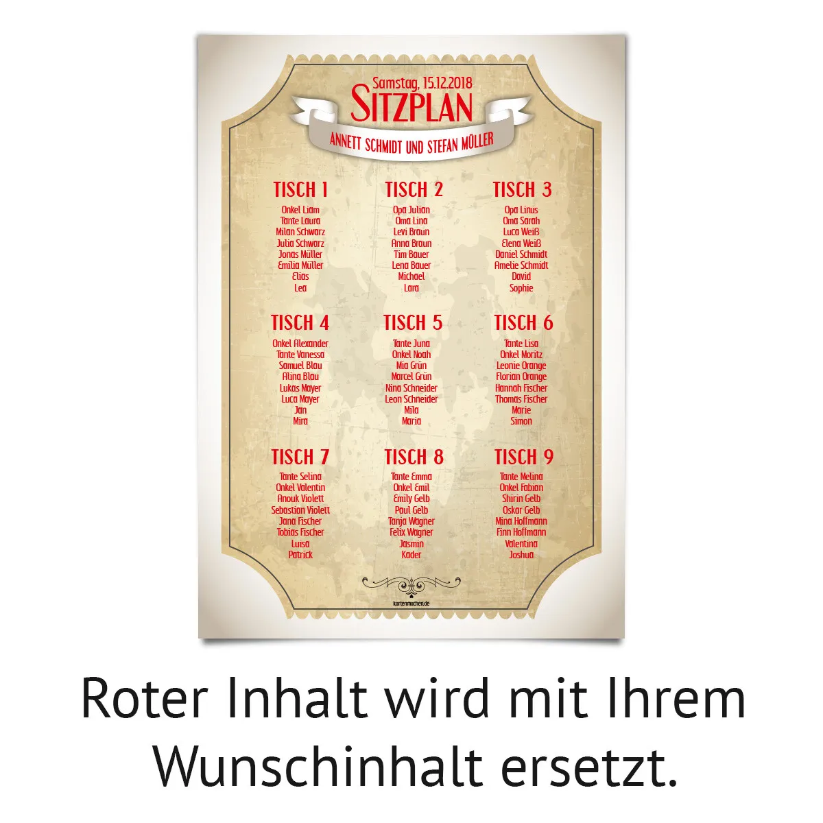 Hochzeit Sitzplan Plakat - Vintage Brautpaar in Weiß