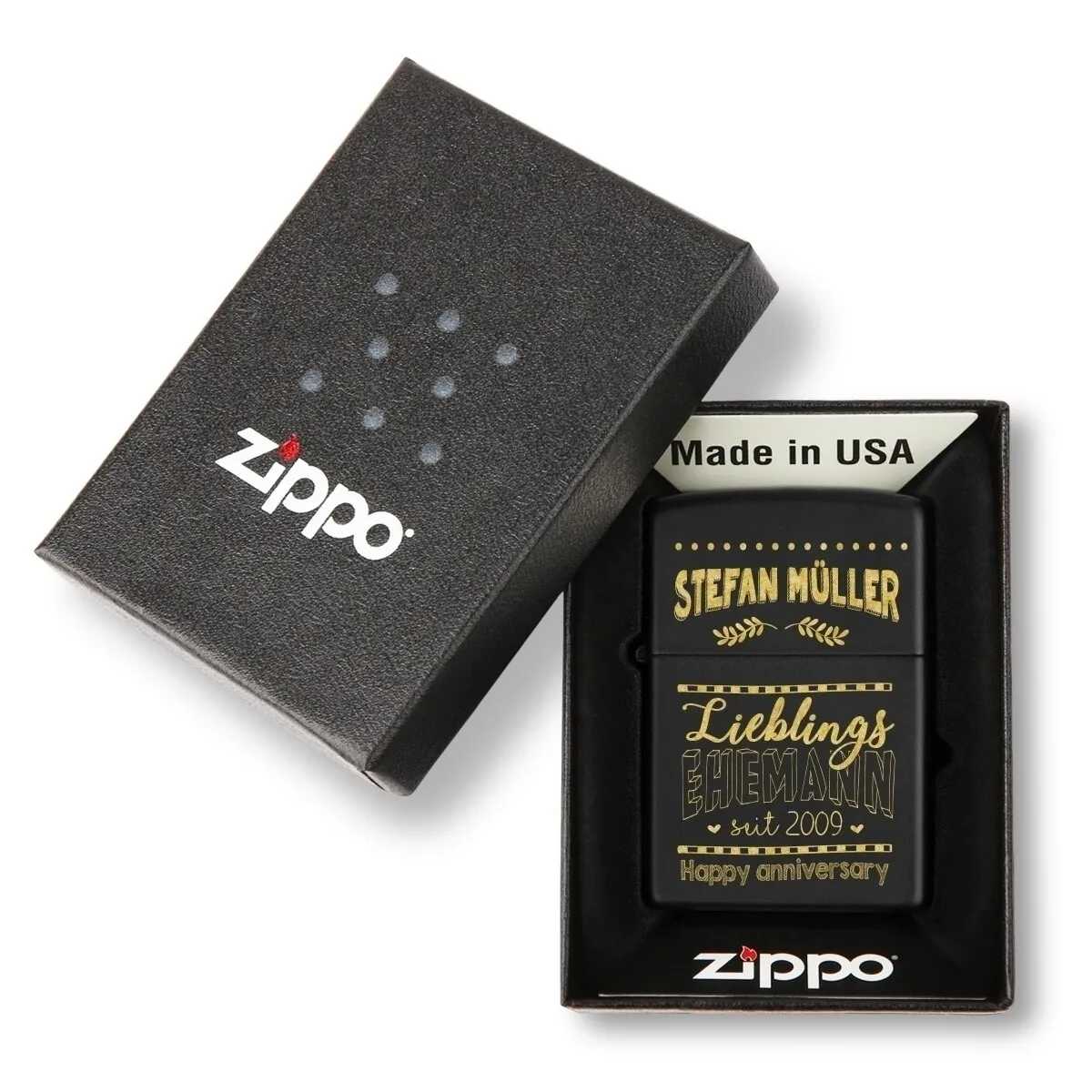 Zippo Sturmfeuerzeug Mattschwarz - Lieblingsehemann