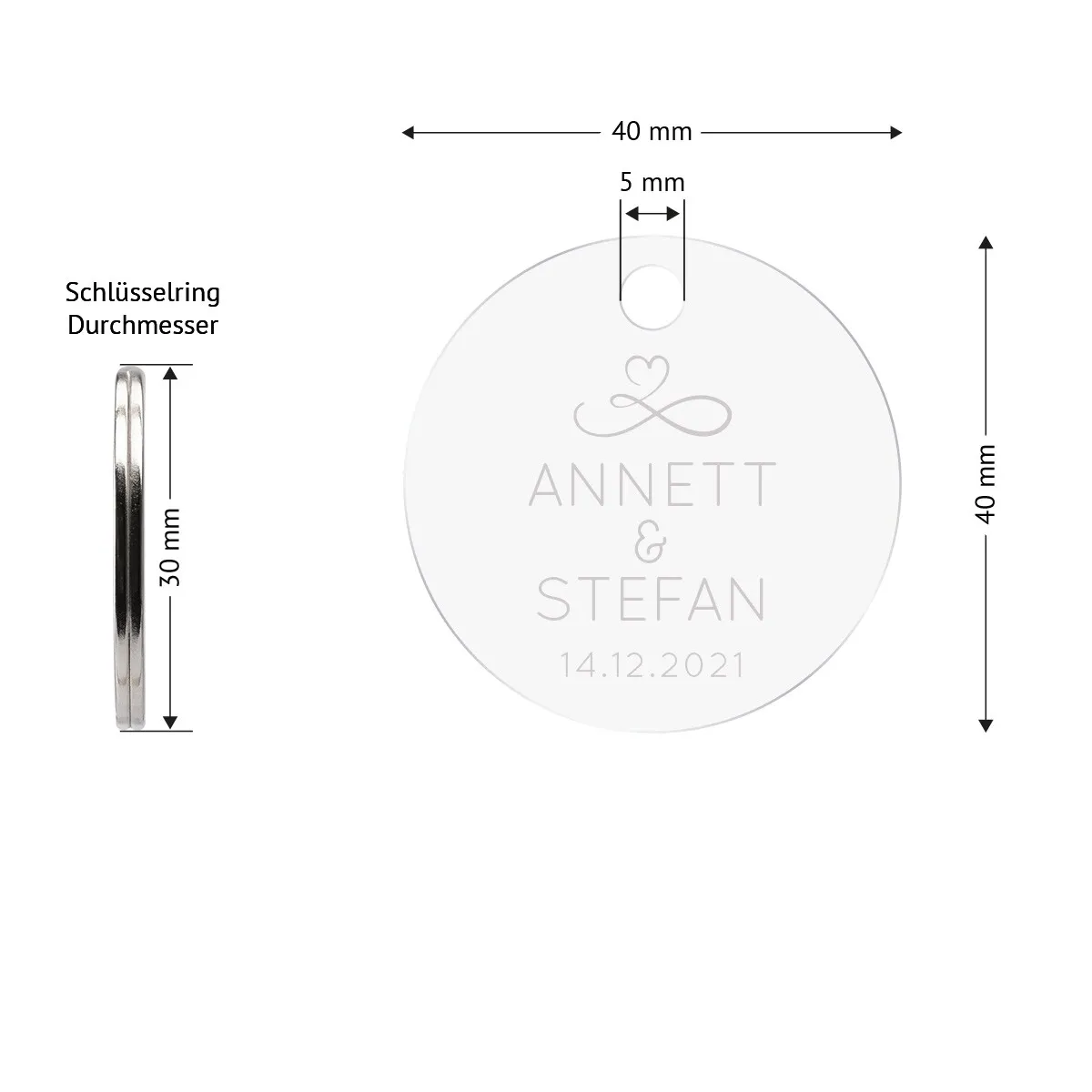 Personalisierter Acrylglas Schlüsselanhänger als Kreis - Unendlichkeit