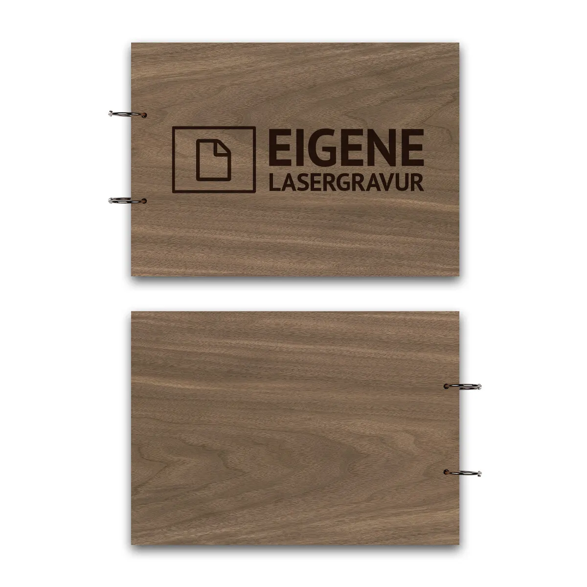 Personalisiertes Gästebuch Nussbaum Holz A4 quer - Eigene Gravurdatei hochladen