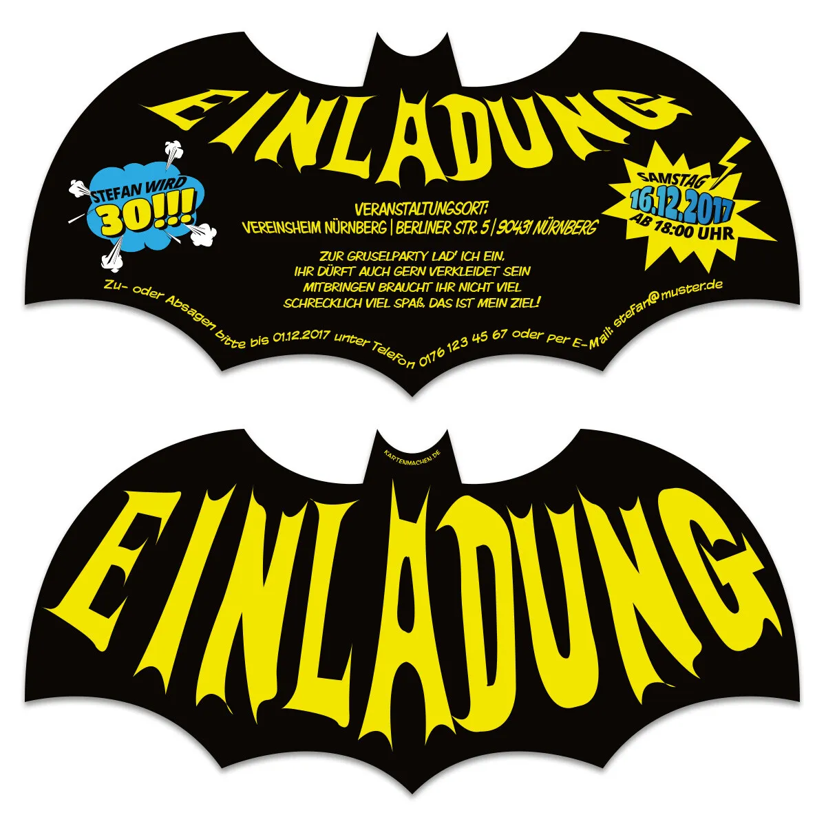 Lasergeschnittene Halloween Einladungen - Fledermaus