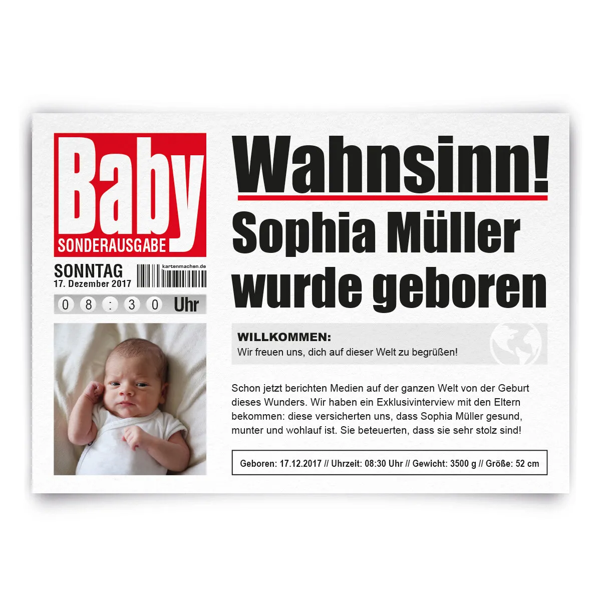 Geburtskarten als Zeitung