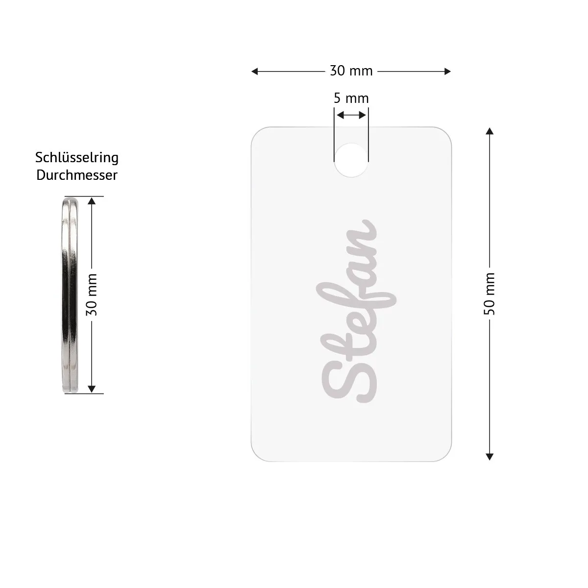 Personalisierter Acrylglas Schlüsselanhänger als Rechteck - Schriftzug Name