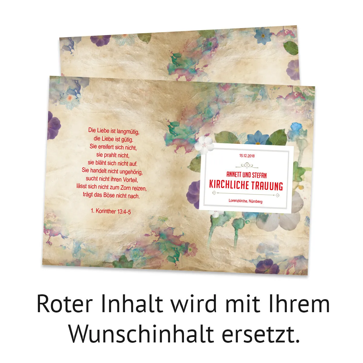 Hochzeit Kirchenheft - Vintage Blumen Aquarell