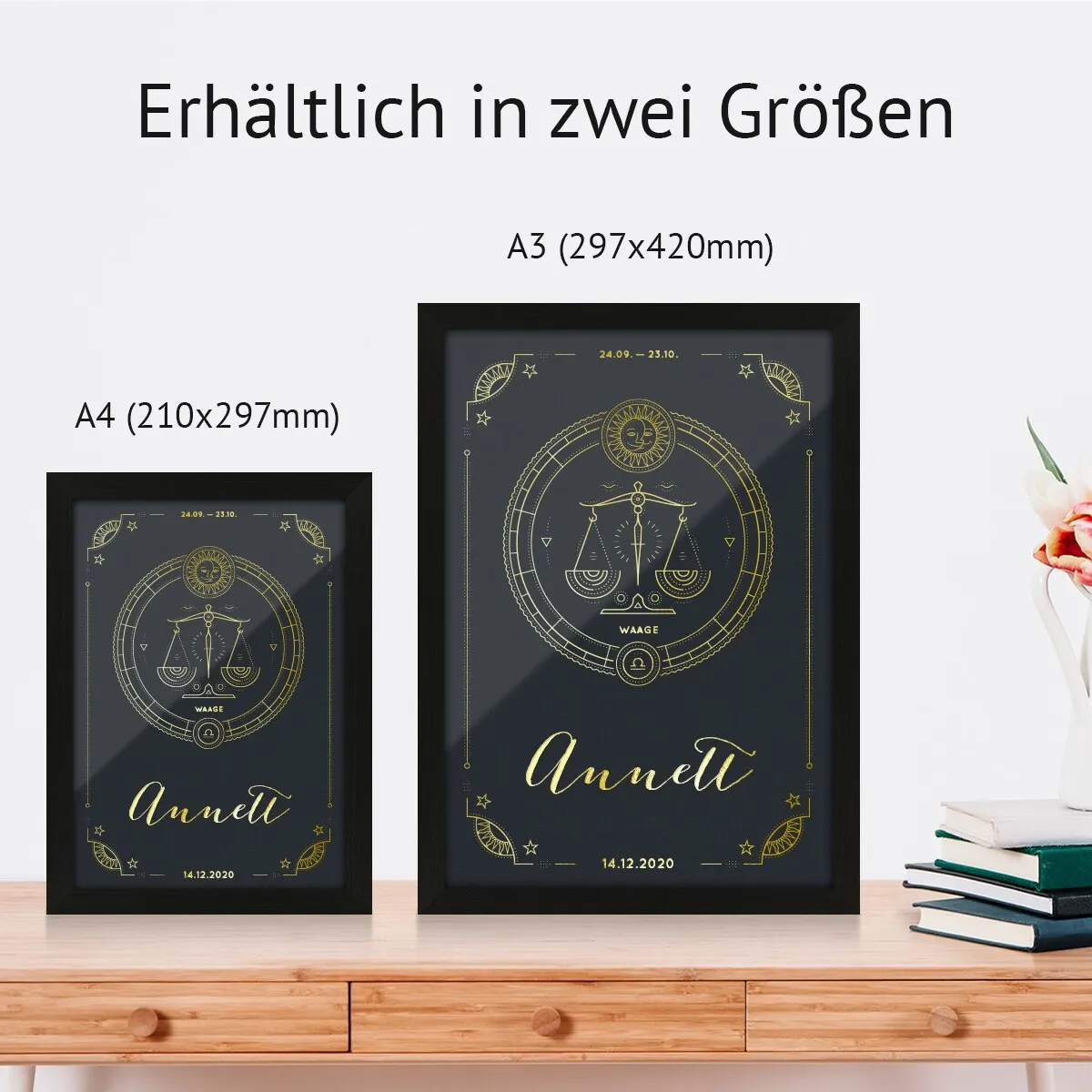 Personalisiertes Kunstdruck Poster mit Heißfolienprägung - Sternzeichen Waage