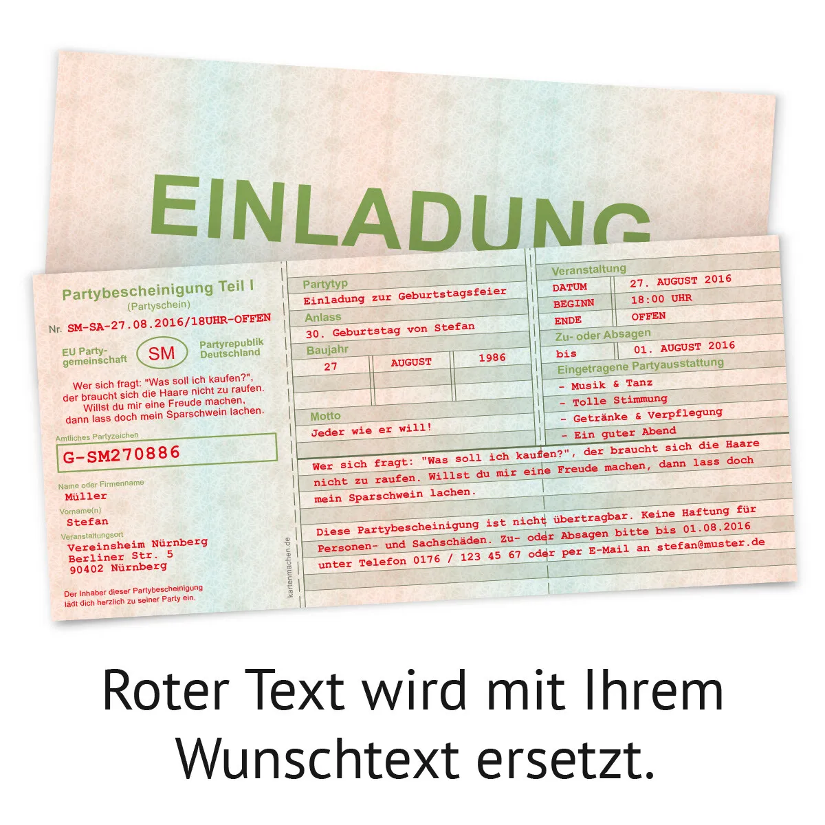 Einladungskarten zum Geburtstag als Fahrzeugschein