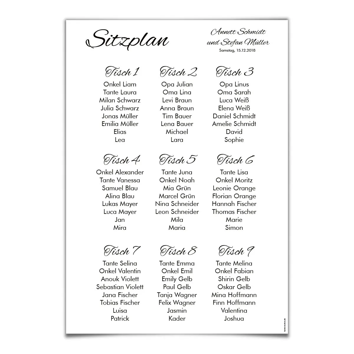 Hochzeit Sitzplan Plakat - Black and White