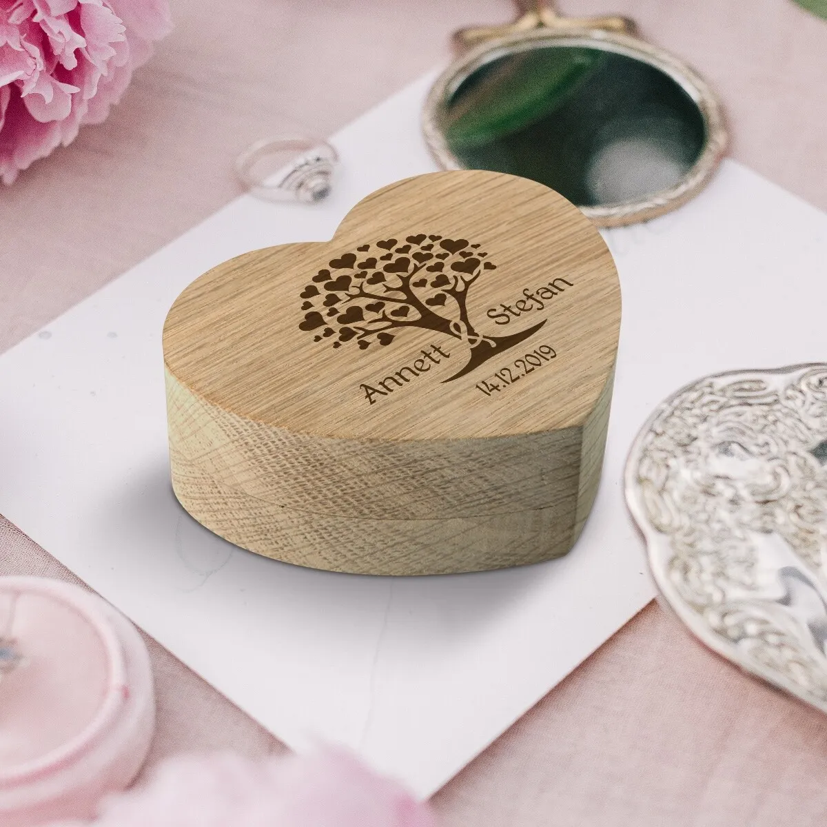 Hochzeit Herz Ringbox Eichenholz - Herzbaum