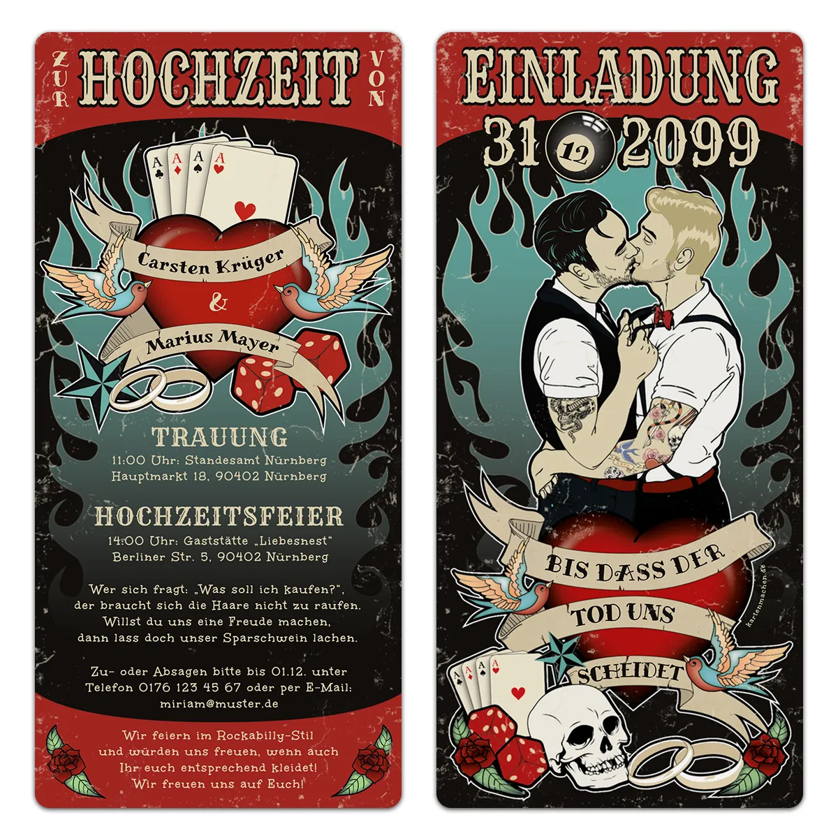 Hochzeitseinladungen gleichgeschlechtliche Ehe für Männer - Rockabilly