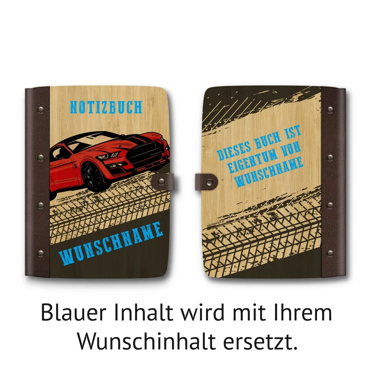 Personalisiertes Notizbuch / Tagebuch Bambus für Kinder - Auto