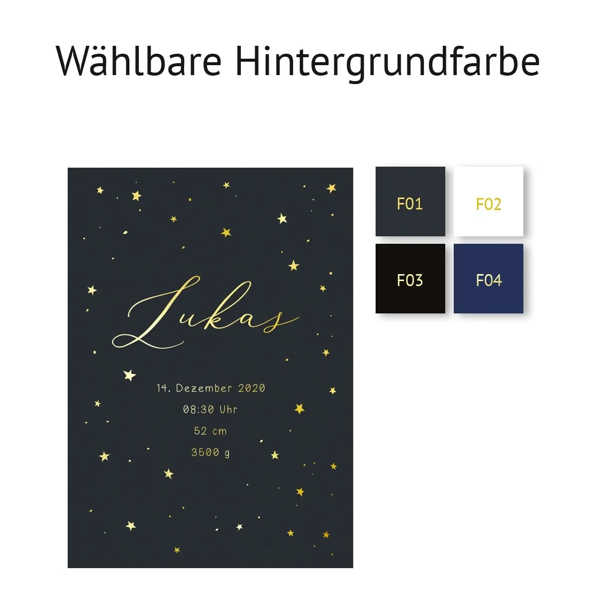 Personalisiertes Kunstdruck Poster mit Heißfolienprägung - Geburt Sternenhimmel