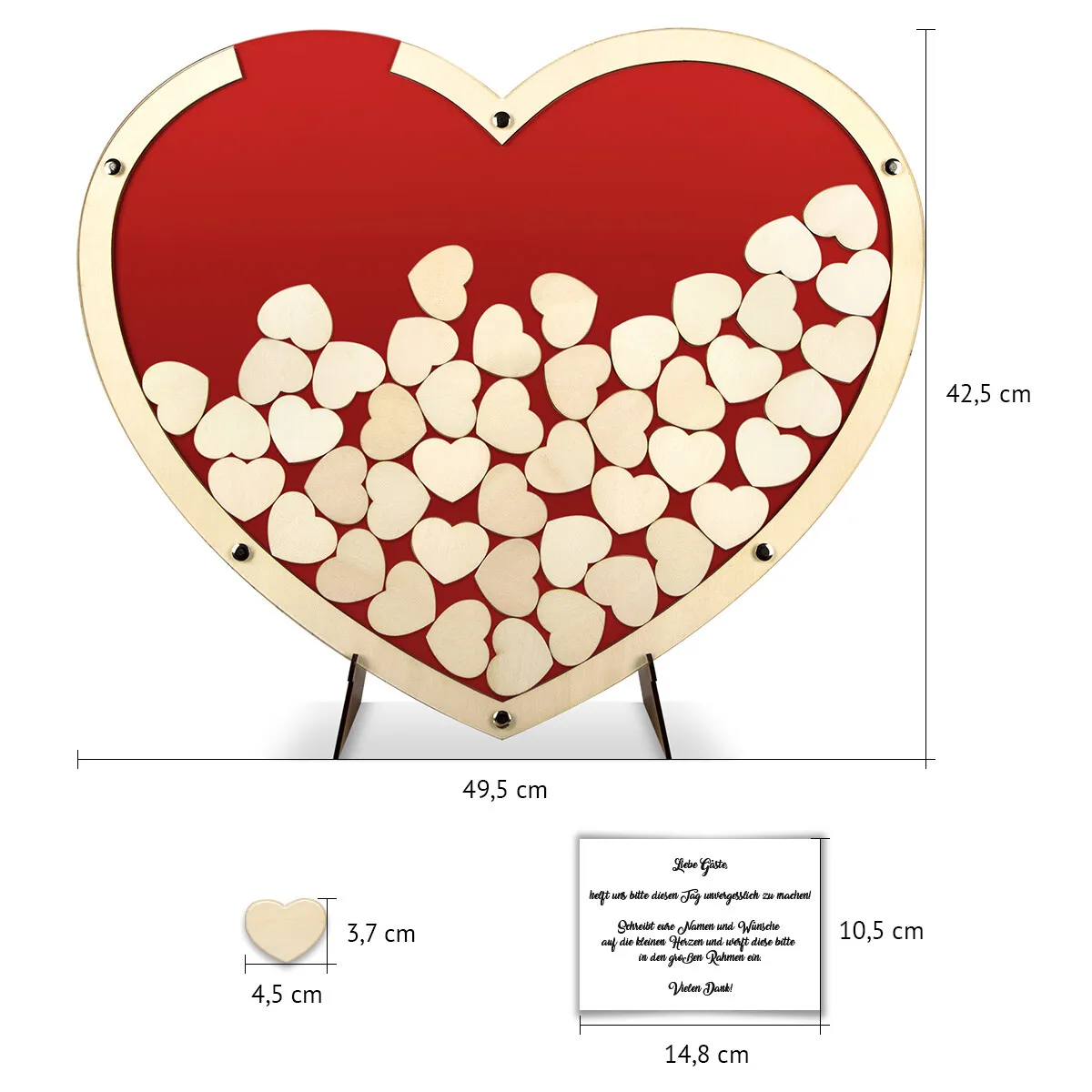 Hochzeit Gästebuch Alternative - Herz aus Holz M Rot