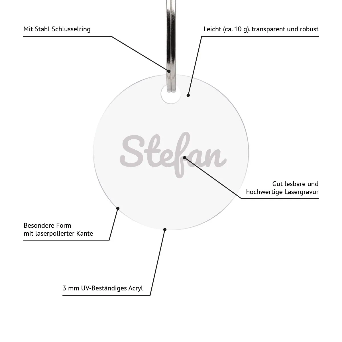 Personalisierter Acrylglas Schlüsselanhänger als Kreis - Schriftzug Name
