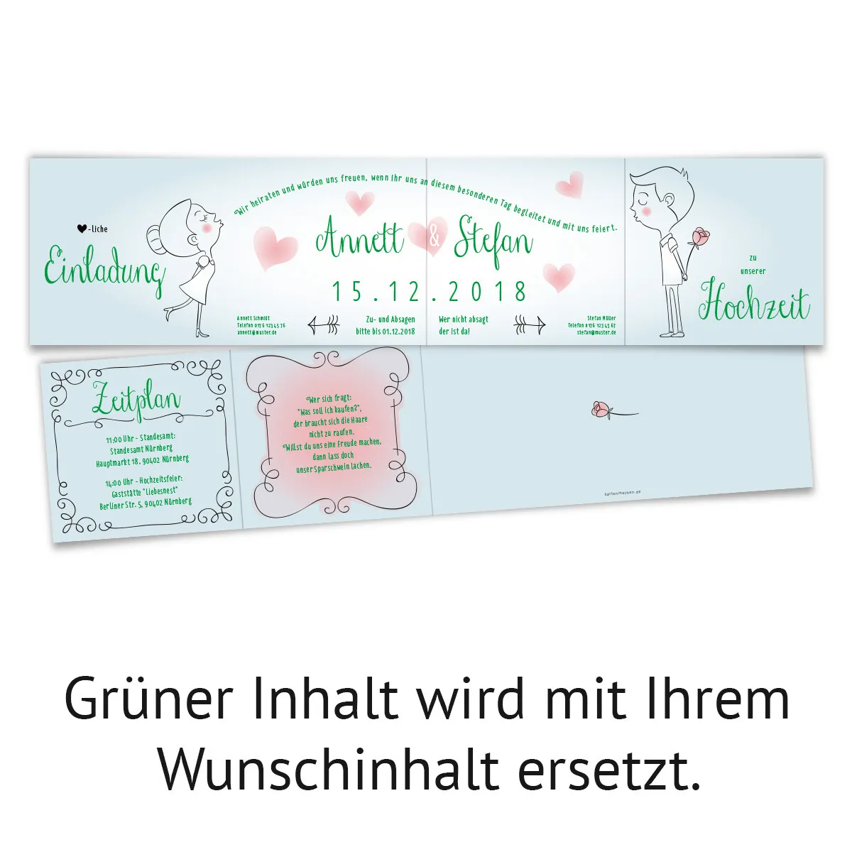 Hochzeit Einladungskarten - Küssendes Paar