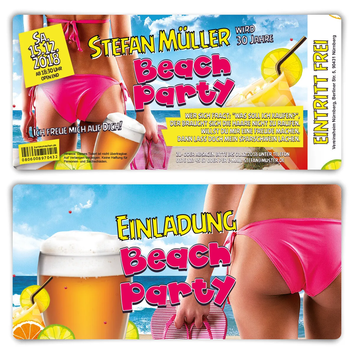 Geburtstag Einladungskarten Ticket - Beach Party