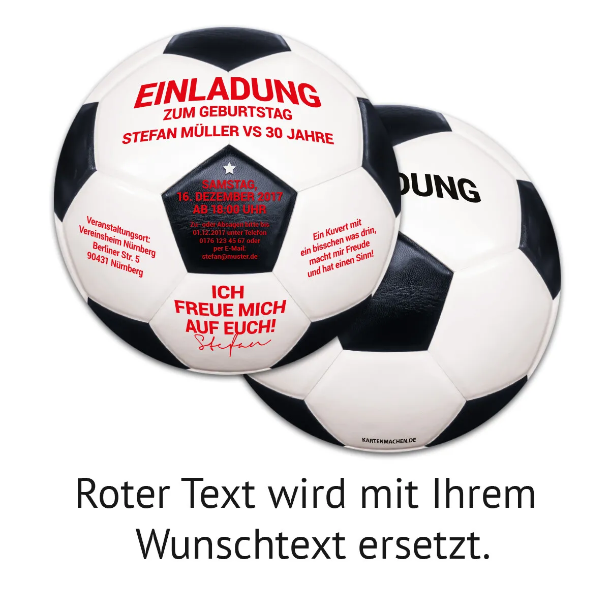 Runde Einladungskarten als Retro Schwarz-Weiß Fußball