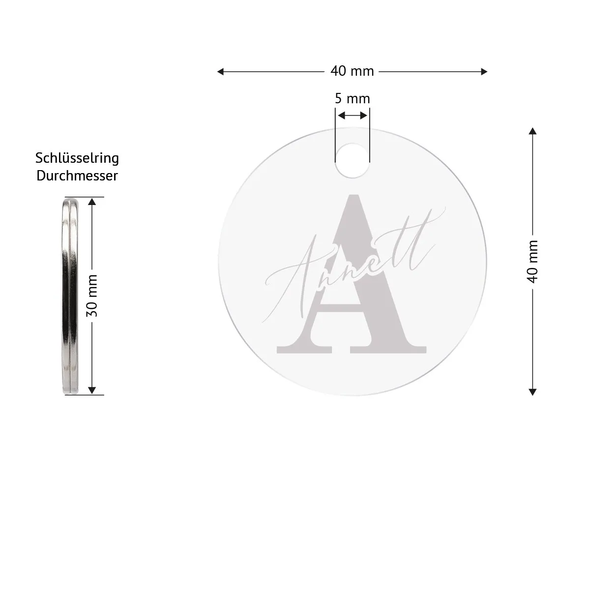 Personalisierter Acrylglas Schlüsselanhänger als Kreis - Elegante Initialen