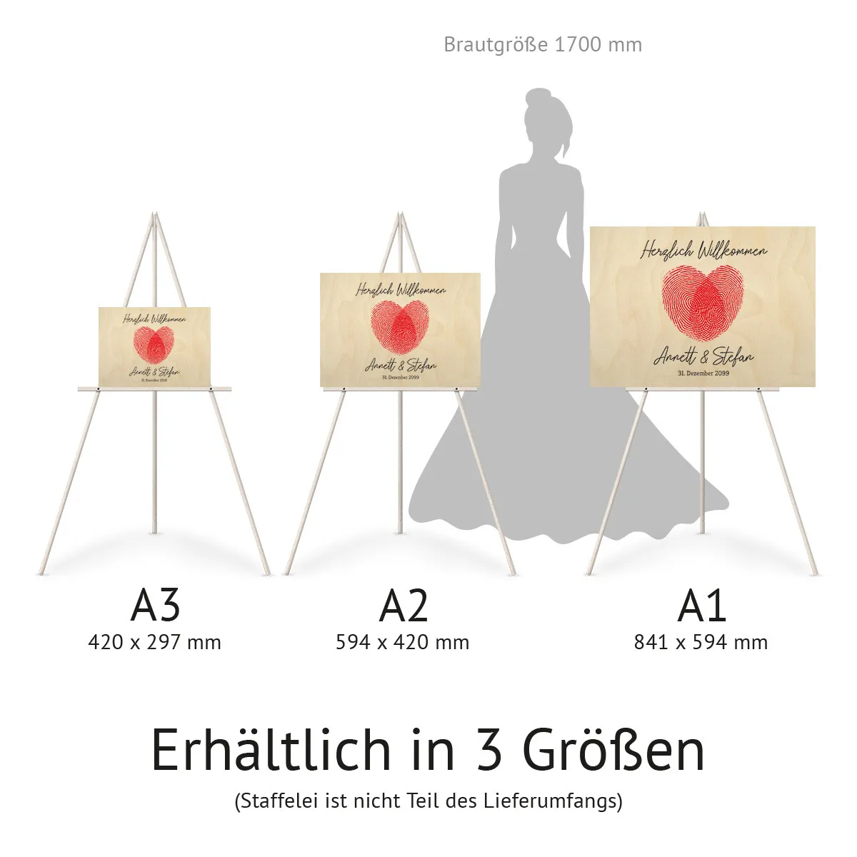 Personalisiertes Willkommensschild zur Hochzeit Birkensperrholz - Fingerabdrücke