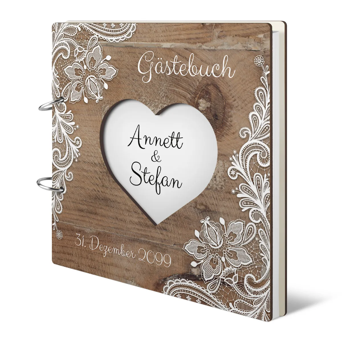 Personalisiertes Cover Hochzeit Gästebuch lasergeschnitten - Rustikal