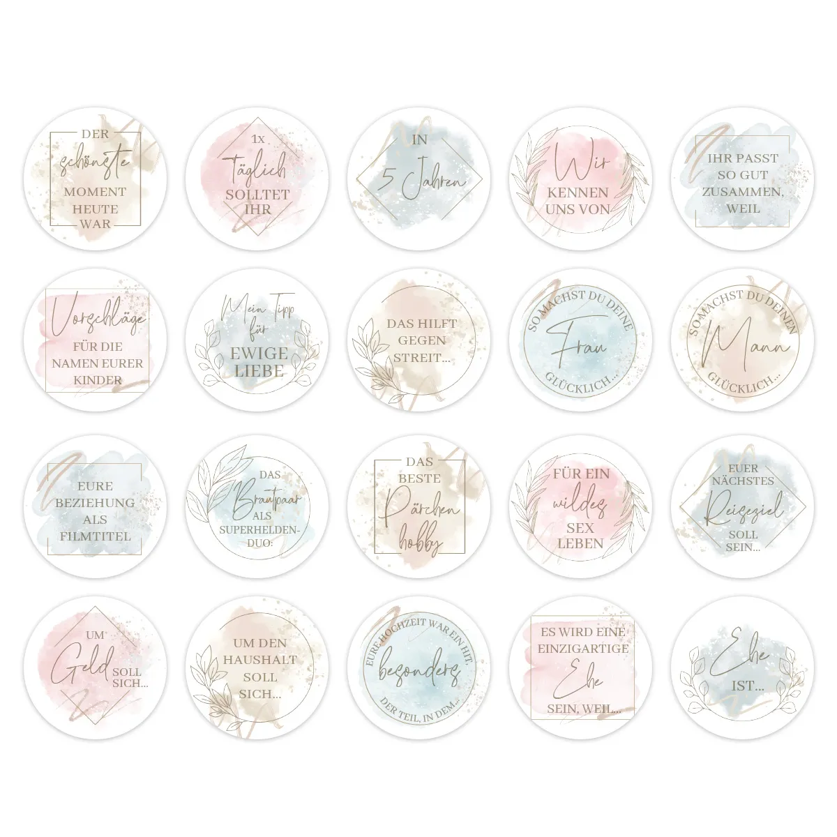 Hochzeit Gästebuch Sticker 40 Fragen - Aquarell