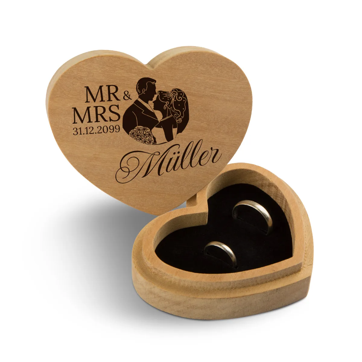 Hochzeit Herz Ringbox Garapa Holz - Mr & Mrs