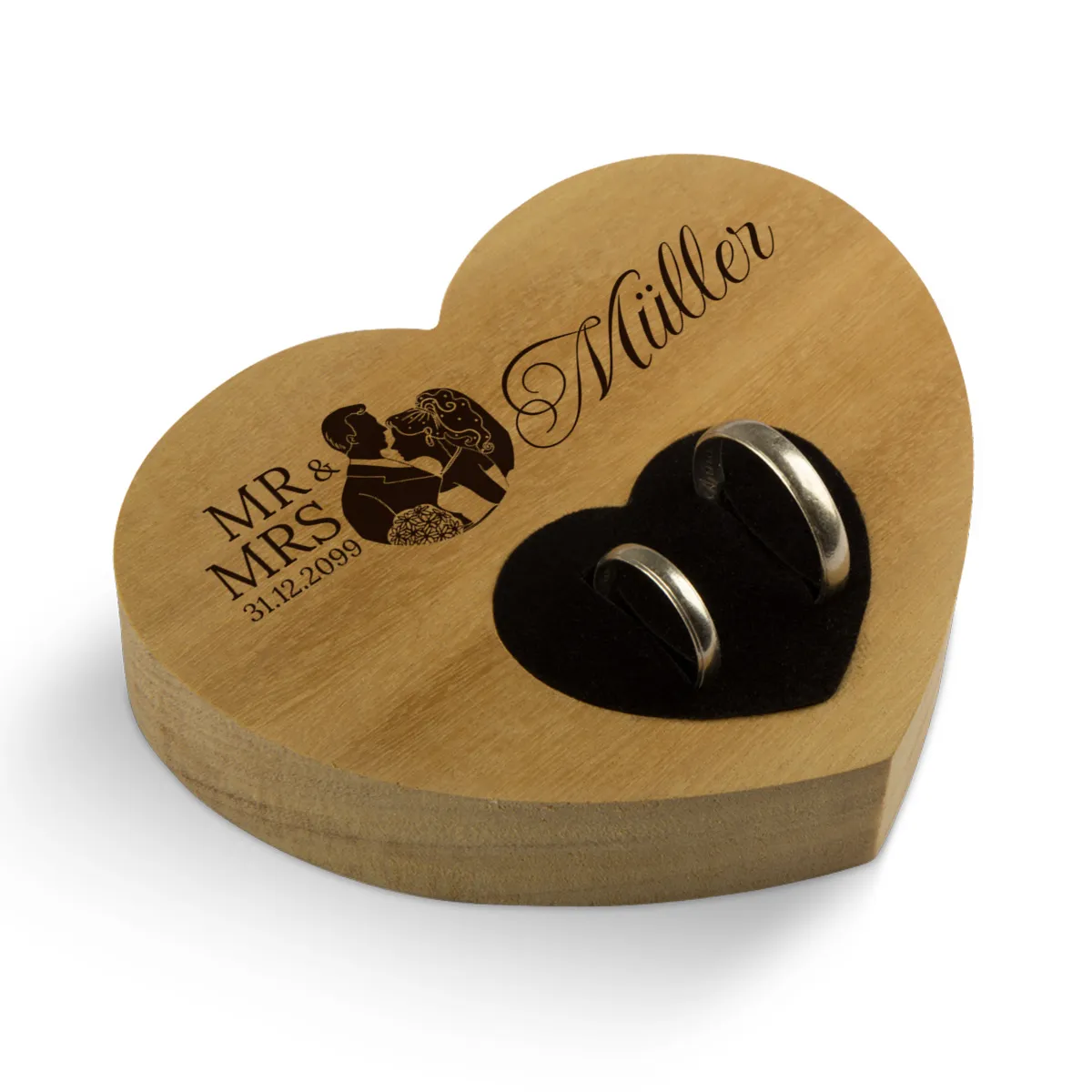 Hochzeit Herz Ringkissen Garapa Holz - Mr & Mrs