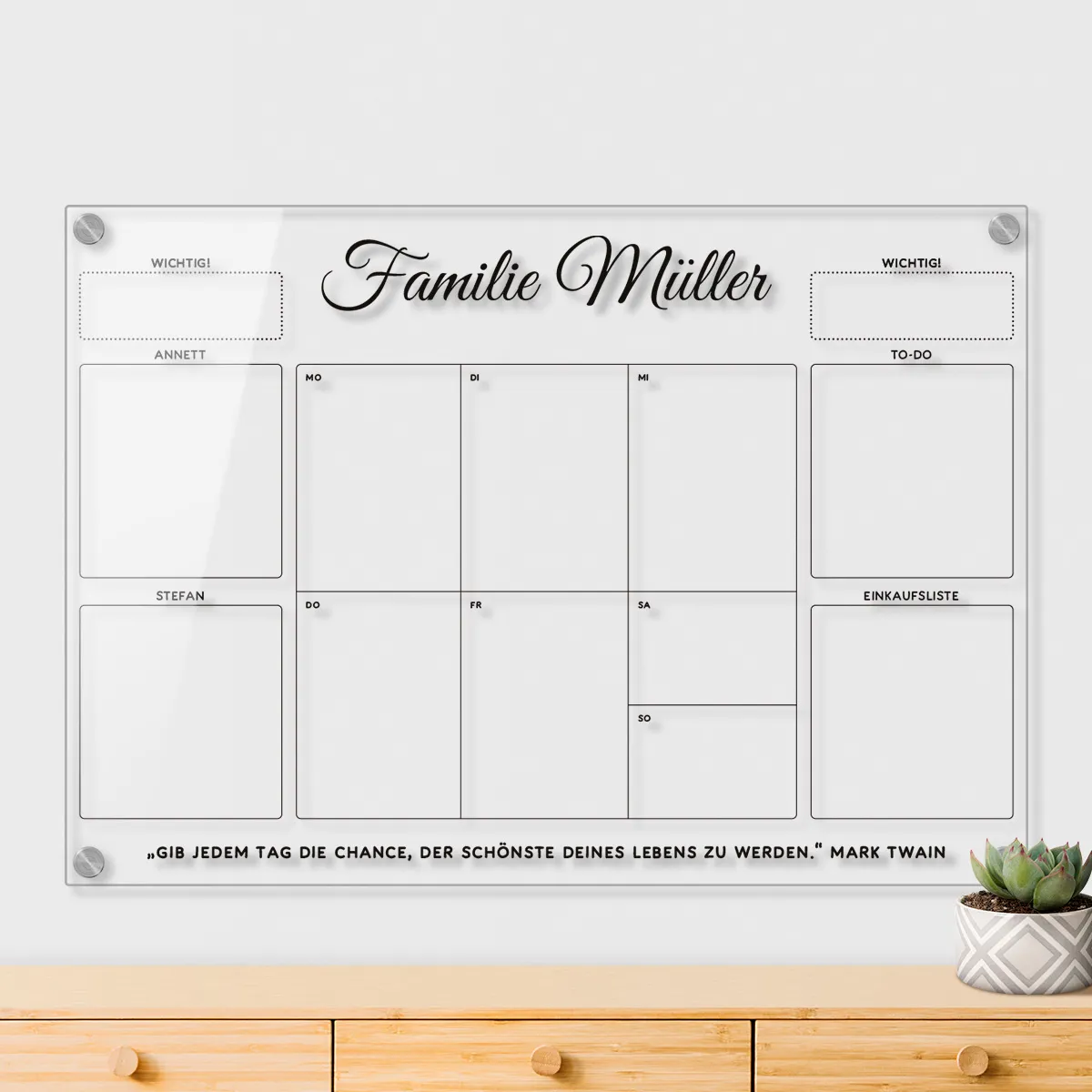 Personalisierter Acrylglas Kalender - Wochenplaner