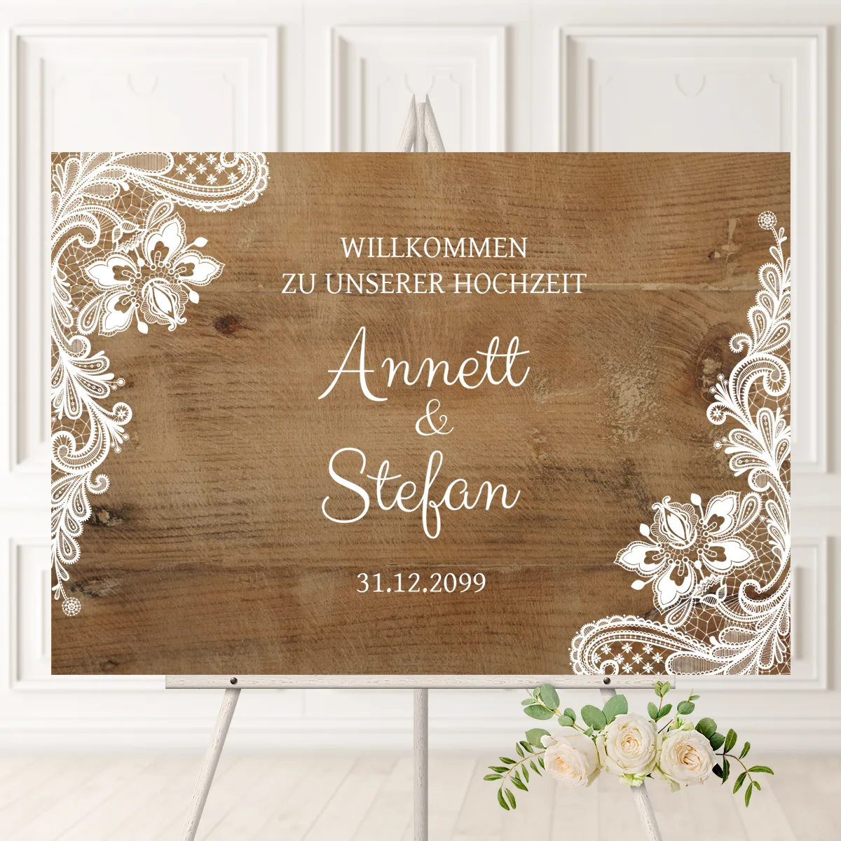 Personalisiertes Willkommensschild zur Hochzeit Birkensperrholz - Rustikal