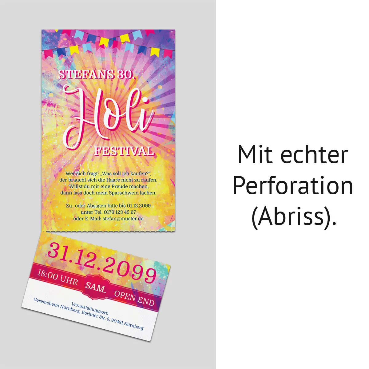 Geburtstag Einladungen als Holi Festival Eintrittskarten