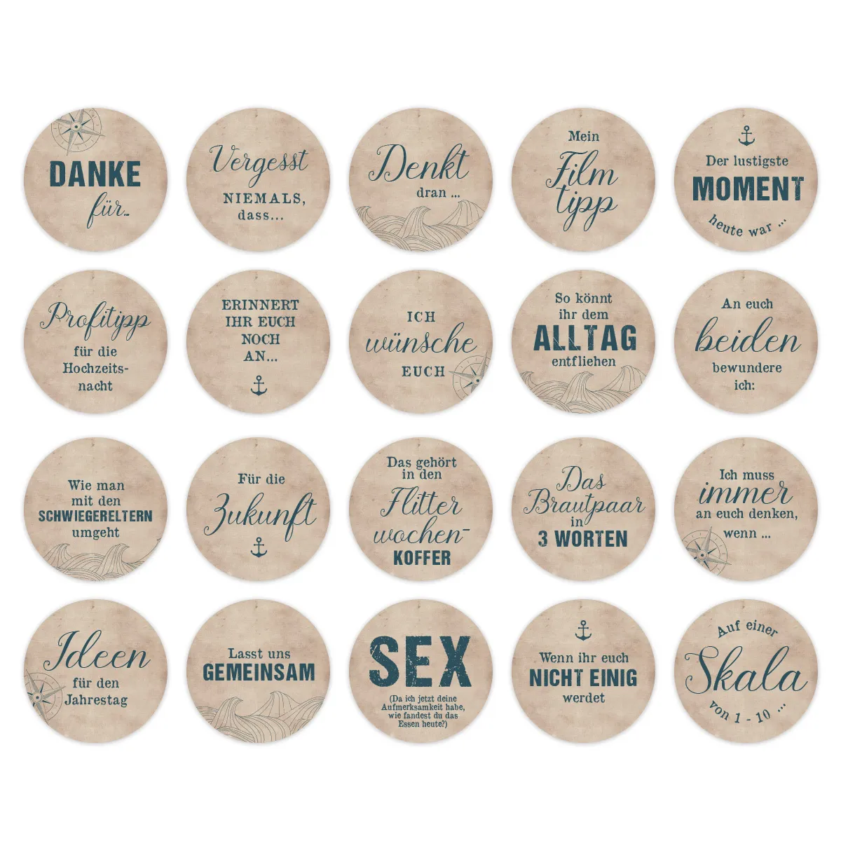 Hochzeit Gästebuch Sticker 40 Fragen - Maritim