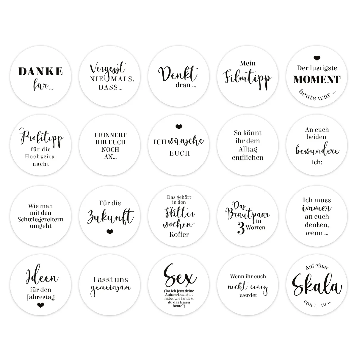 Hochzeit Gästebuch Sticker 40 Fragen - Weiß