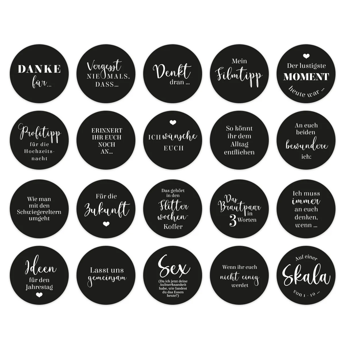 Hochzeit Gästebuch Sticker 40 Fragen - Schwarz