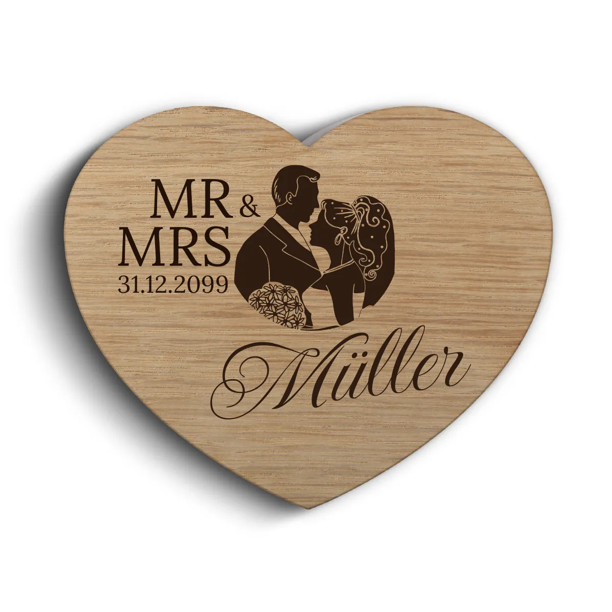 Hochzeit Herz Ringbox Eichenholz - Mr & Mrs