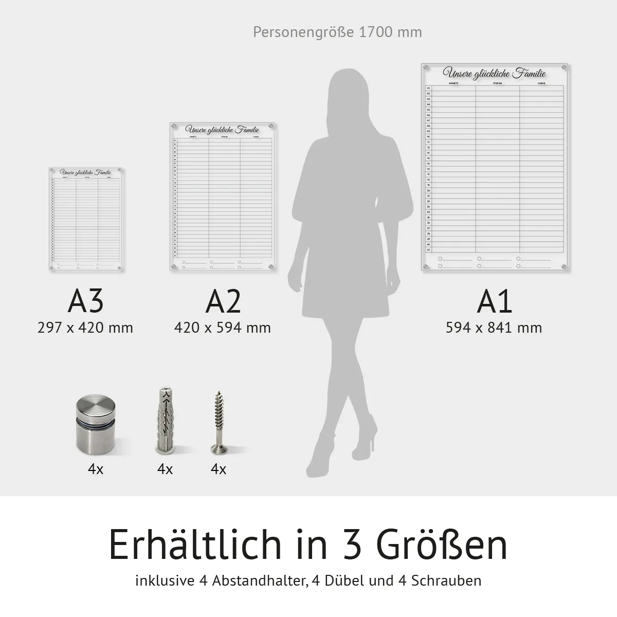 Personalisierter Acrylglas 3-Spalten Familienplaner Kalender