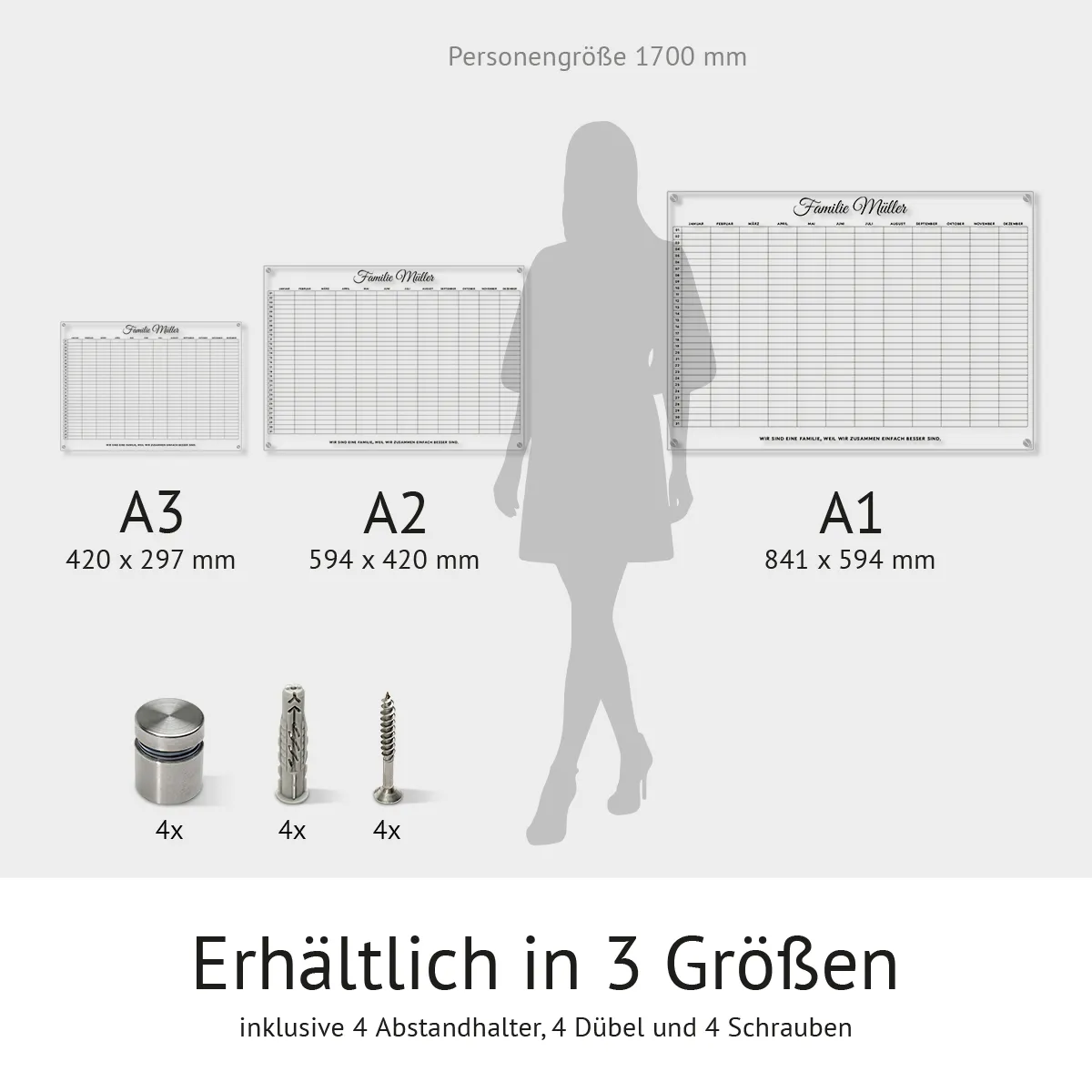 Personalisierter Acrylglas Kalender - Familien Jahresplaner