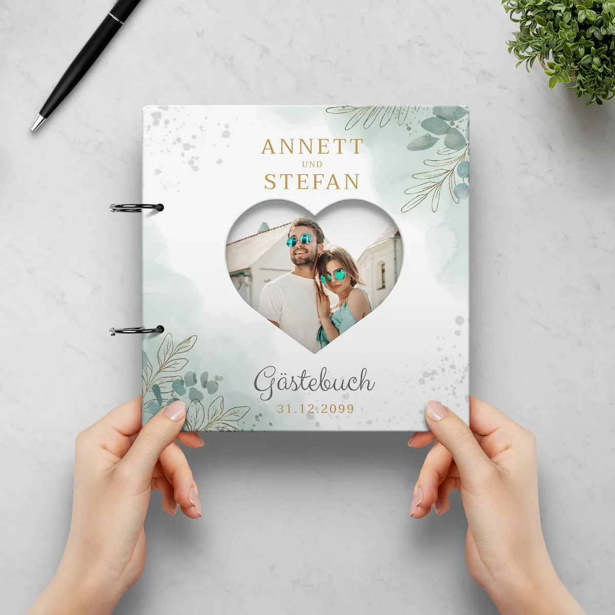 Personalisiertes Foto Hochzeit Gästebuch - Eukalyptus