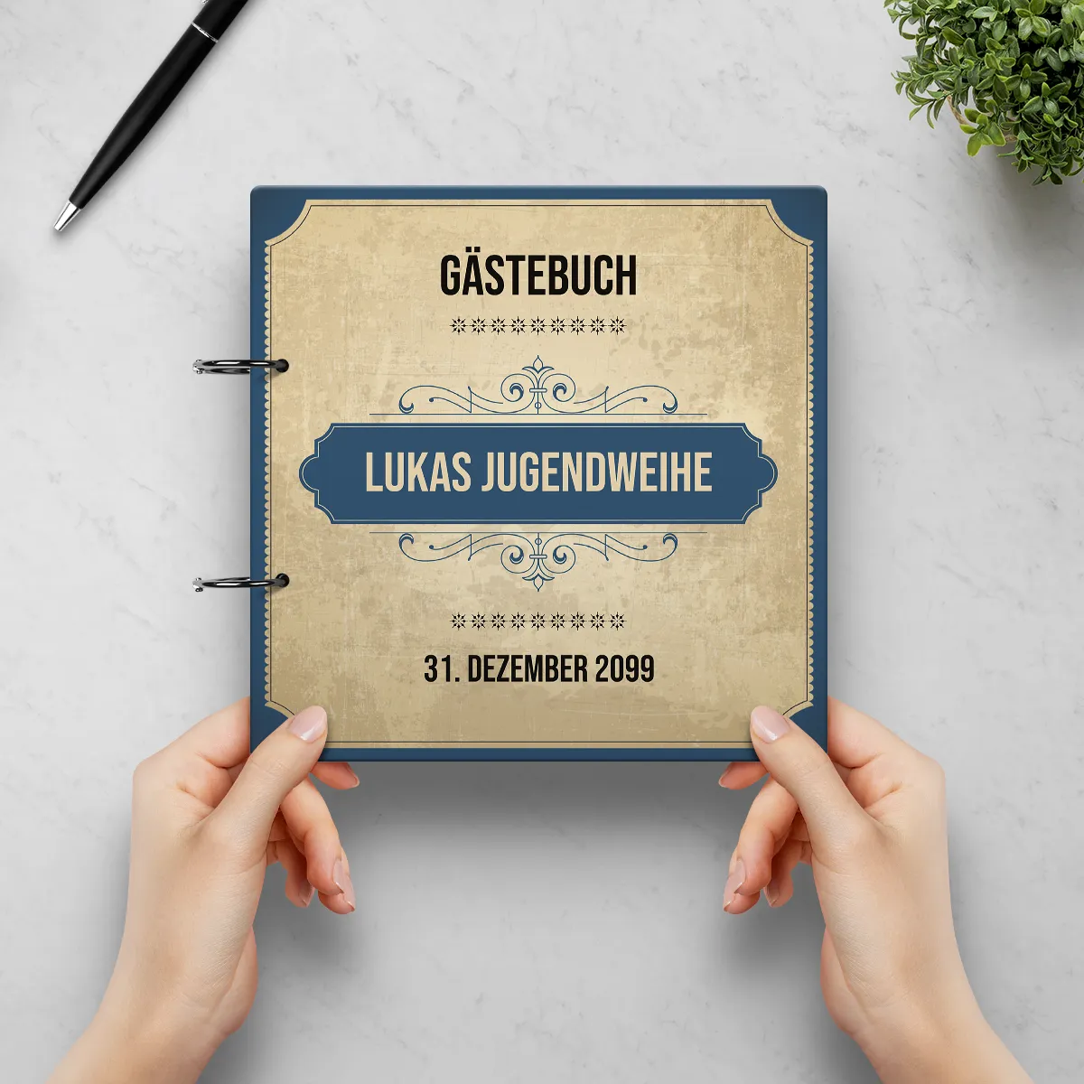 Personalisiertes Jugendweihe Gästebuch - Vintage Blau