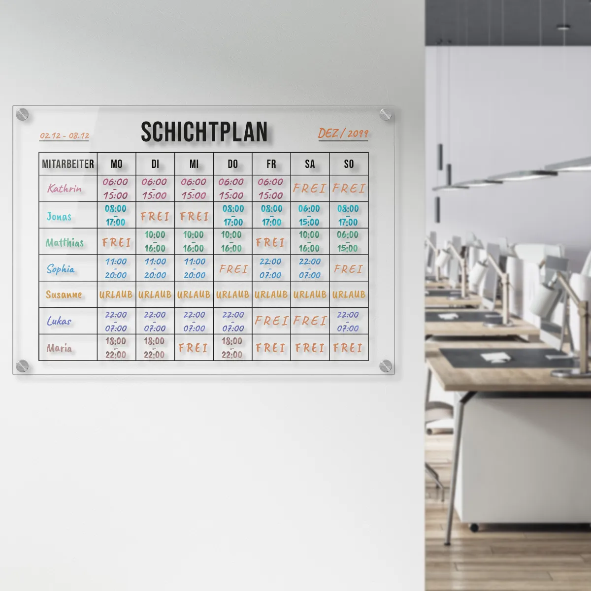 Acrylglas Schichtplan für die Wand