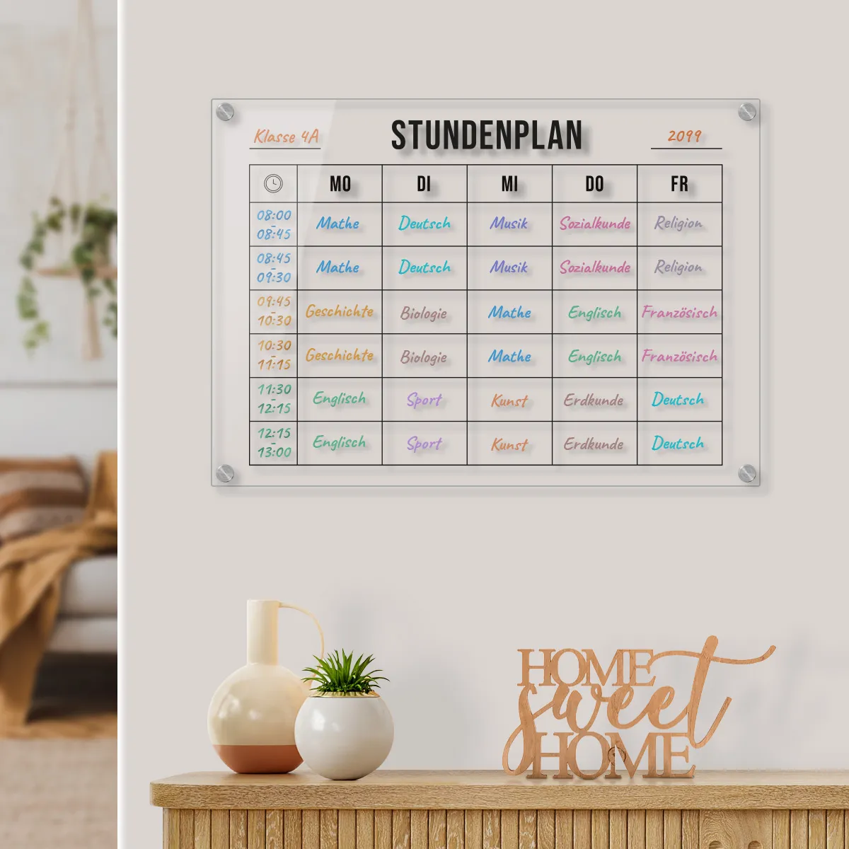 Acrylglas Stundenplan für die Wand