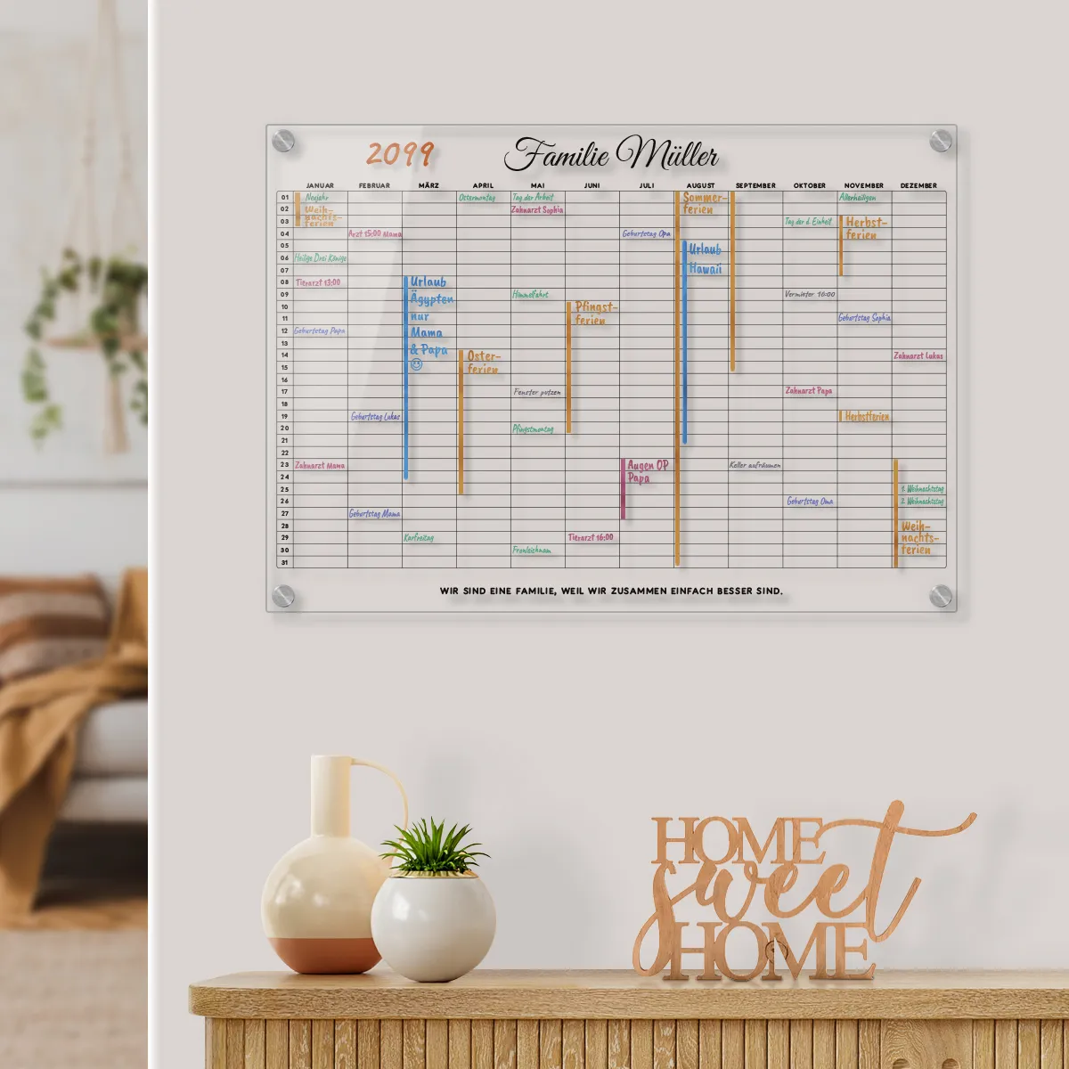 Personalisierter Acrylglas Kalender - Familien Jahresplaner