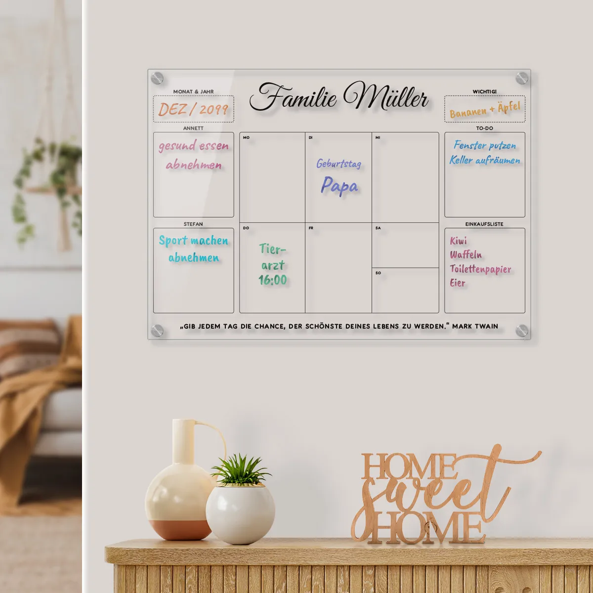 Personalisierter Acrylglas Kalender - Wochenplaner