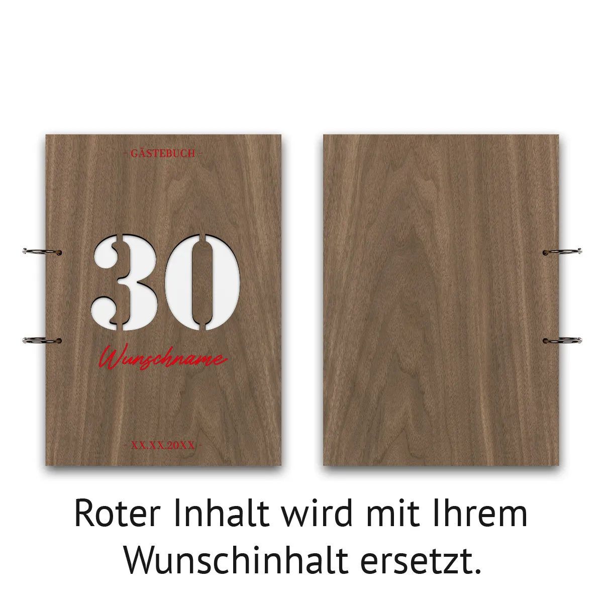 Personalisiertes Geburtstag Gästebuch Nussbaum Holz A4 hoch - 30 Jahre