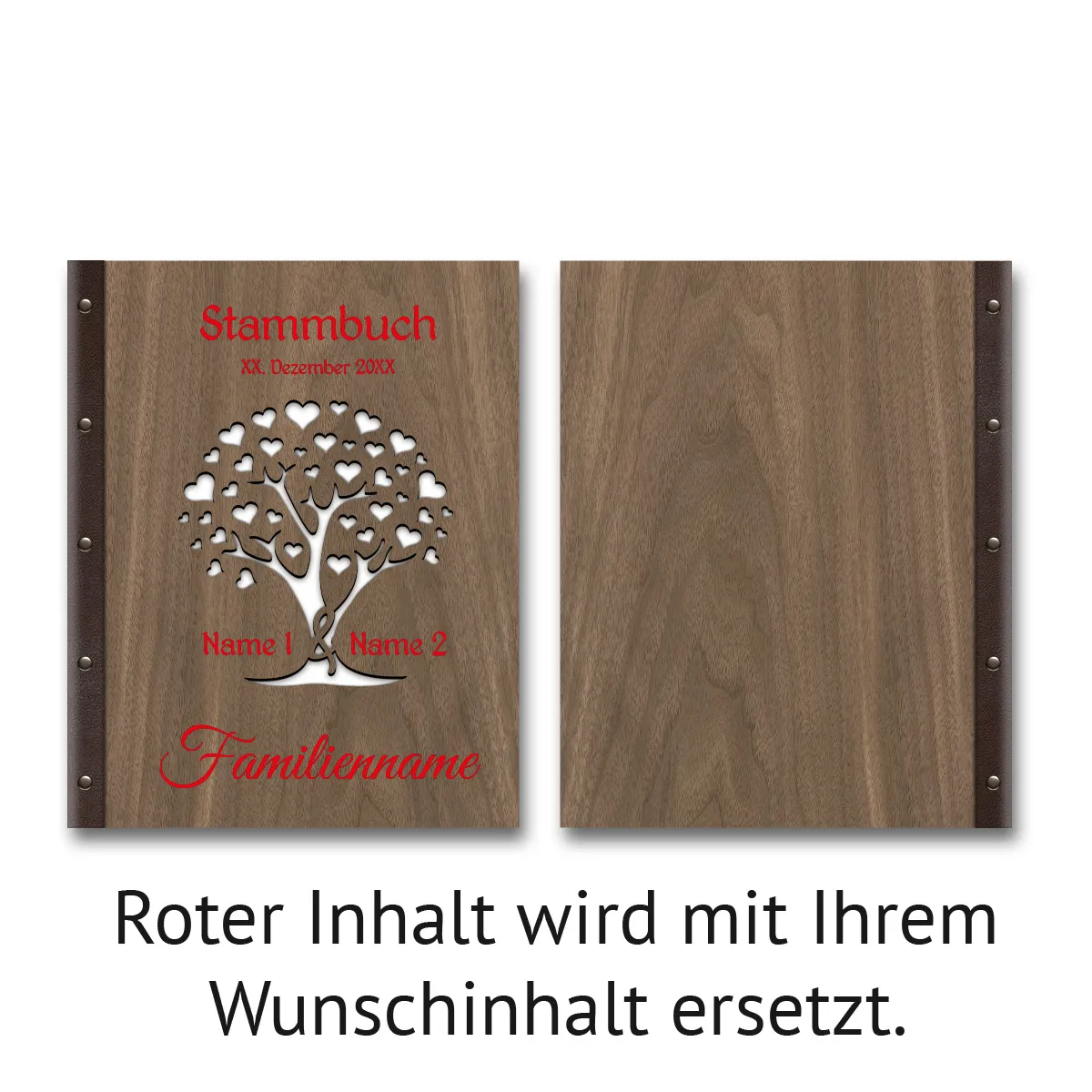 Personalisiertes Stammbuch Nussbaum Holz DIN A4 - Herzbaum