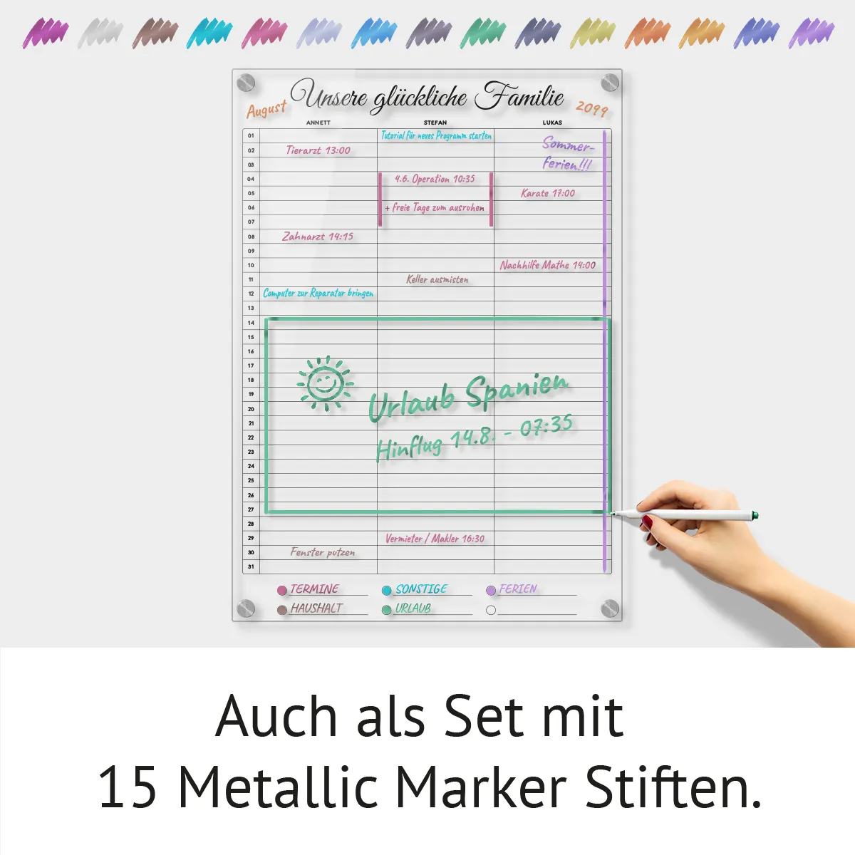 Personalisierter Acrylglas 3-Spalten Familienplaner Kalender