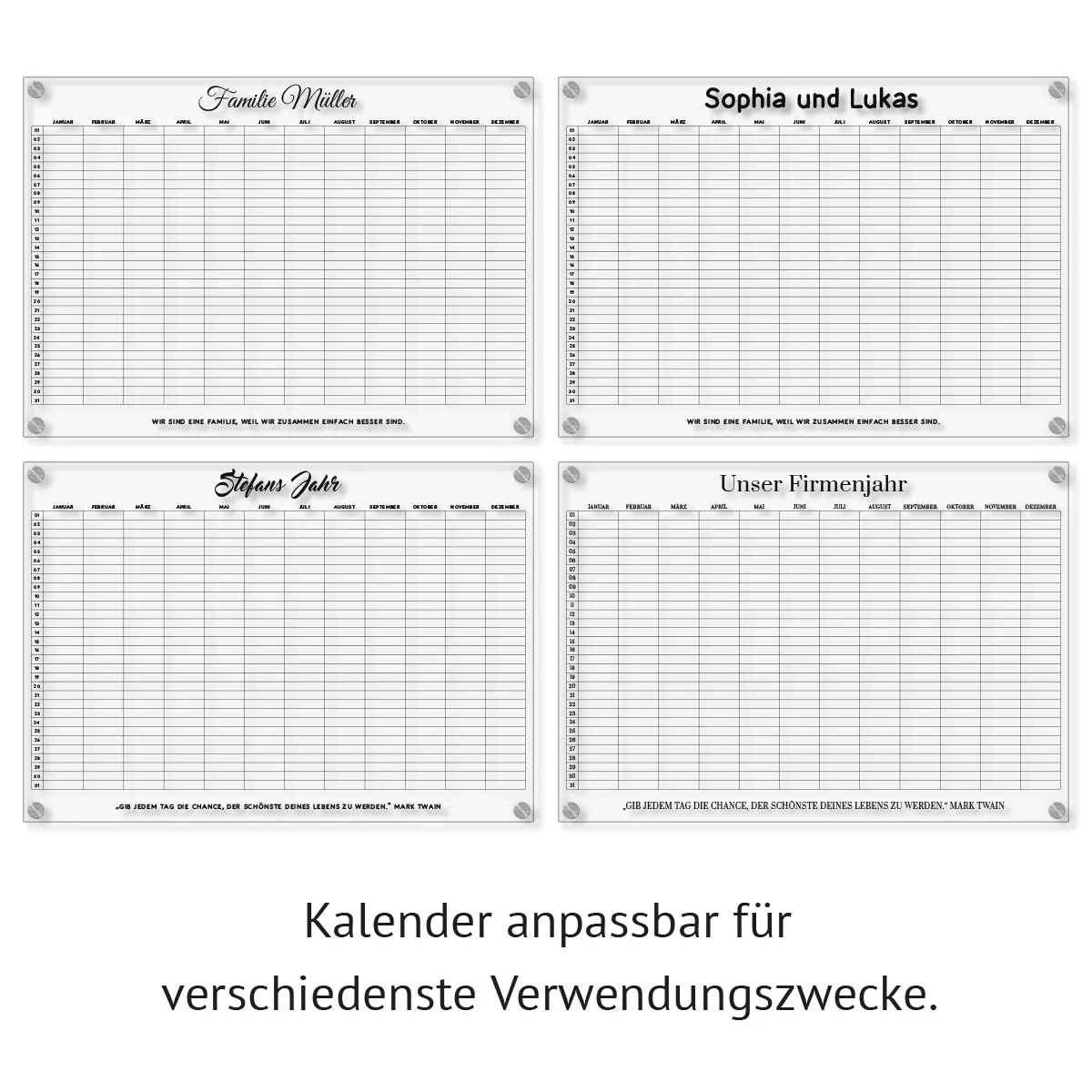 Personalisierter Acrylglas Kalender - Familien Jahresplaner