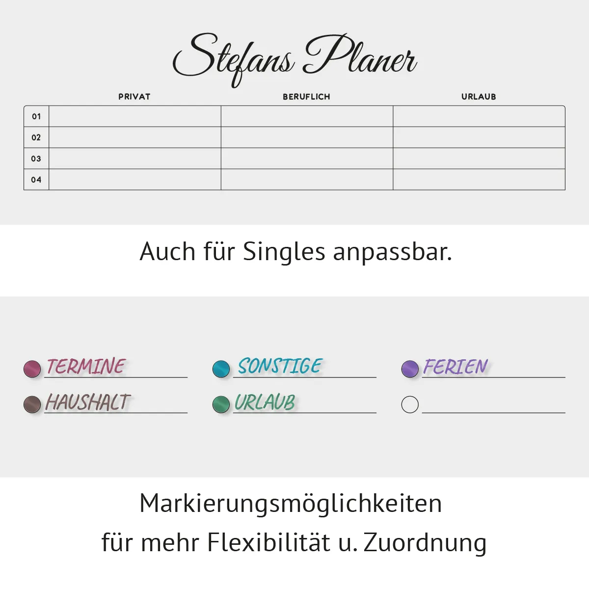 Personalisierter Acrylglas 3-Spalten Familienplaner Kalender