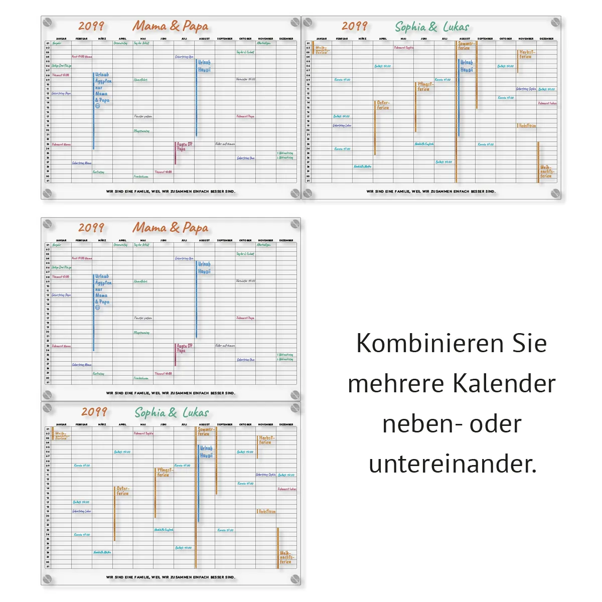 Personalisierter Acrylglas Kalender - Familien Jahresplaner